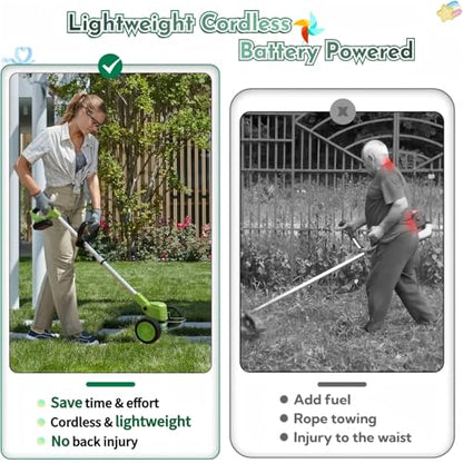 Cordless Weed Wacker with Wheels,Electric Weed Eater Battery Powered - color: Green