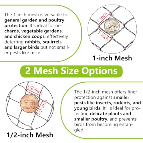 POYEE 10x10ft Bird Netting, 1/2 inch Mesh, Heavy Duty Garden Netting - size: 10 x 10 FT
