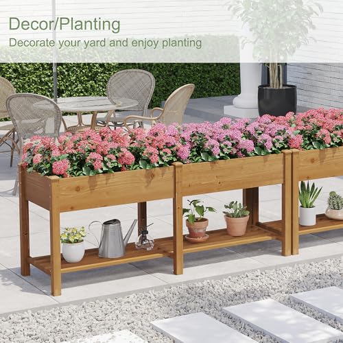 GHWIE Raised Garden Bed with Shelf,Elevated Wooden Planter Box with Legs,Garden Planter for Backyard, Patio, Balcony - color: Brown, size: 72*24*30.7in
