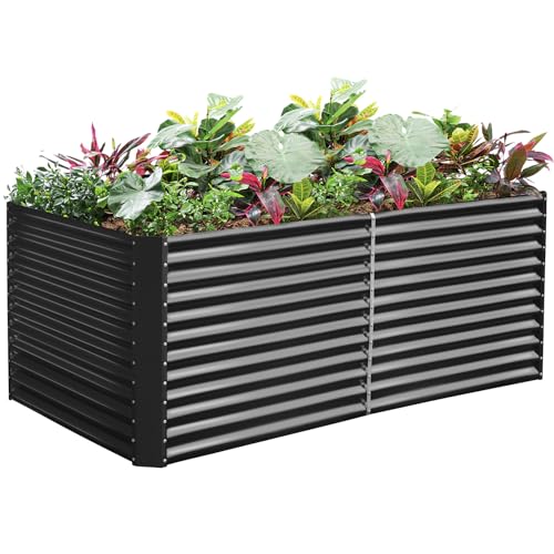 Land Guard 6x3x3ft Rectangular Galvanized Raised Garden Beds, Large-Capacity Metal Planter Box Outdoor, Durable Deep Raised Garden Bed 3ft Tall, Raised Beds for Gardening Vegetables, Modern Gray - color: Modern Gray, size: 6×3×3ft