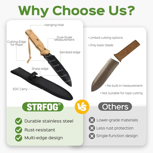 Garden Tools Trowel with EDC Sheath, 7" Garden Knife, Gifts for Women Mom - color: Black & Beech