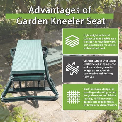 HOSTIC Gardening Workseats Garden Kneeler Seat Portable Foldable Garden Foam Pad Bench with Tool Bag