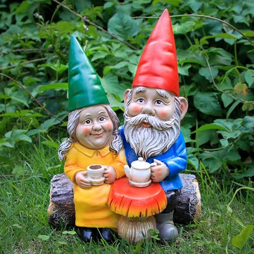 Smadeer Garden Gnome Statue for Outdoor Decoration,Couple in Love Gnome Figurine for Patio Yard Lawn Outside Porch Decor,Garden Sculptures & Statues,Coffee Knome Romantic Forever Love - color: Coffee