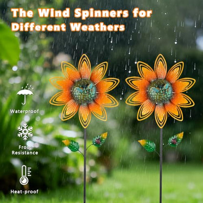 2 Pack Sunflower Wind Spinner, Sunflowers Pinwheels for Yard and Garden - color: Sunflowers