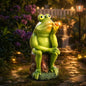 Frog Garden Statue with Solar Light for Outside, Funny Frog Figurine