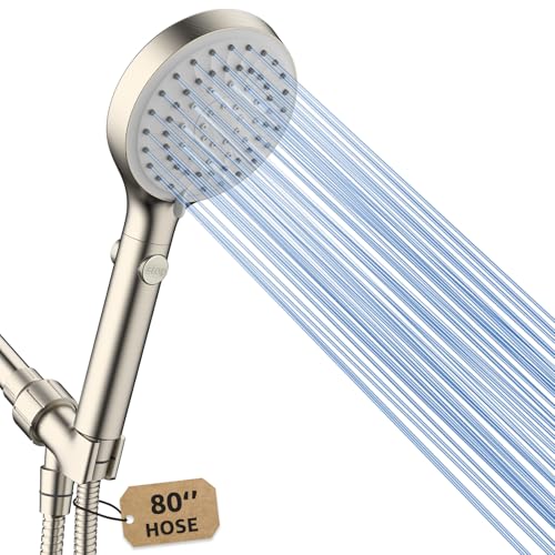 FASDUNT High Pressure Handheld Shower Head with Hose, Brushed Nickel - color: Brushed Nickel, style: 6 Spray-Settings