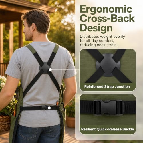 Gardening Apron with Pockets, Heavy Duty Canvas Harvest Apron - color: Green