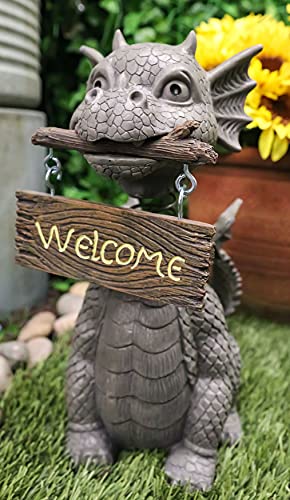 Ebros Gift Bienvenidos Welcome Sign Dragon Garden Greeter Bobblehead Statue Faux Stone Resin Finish 13.25" H - color: Bienvenidos Welcome Sign Guest Greeter