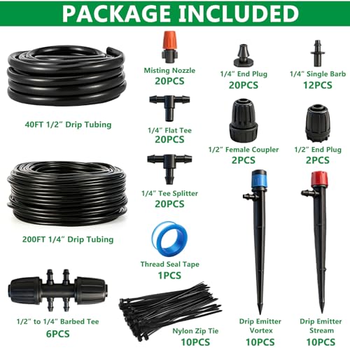135PCS 240FT Automatic Drip Irrigation System Set - size: 135PCS-240FT Irrigation Kit