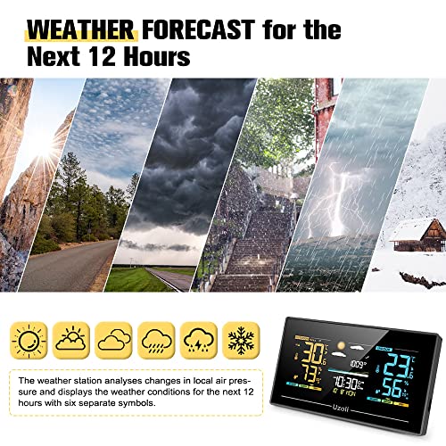 Uzoli EM3405 Wireless Weather Station Indoor Outdoor Thermometer - color: Black
