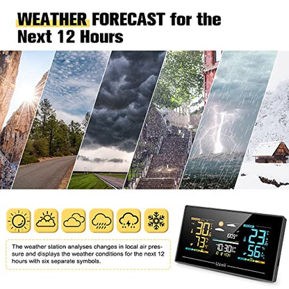 Uzoli EM3405 Wireless Weather Station Indoor Outdoor Thermometer - color: Black