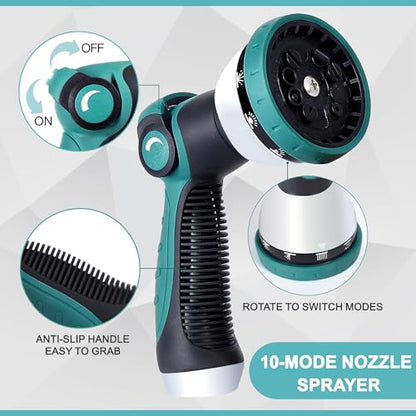 25FT Garden Hose, Stainless Steel Water Hose Flexible with a 10-Mode Nozzle Sprayer, No Kink, Lightweight, Puncture Proof, Ideal for Indoor & Outdoor Light Use, 5/8'' Outside Diameter - size: 25 feet