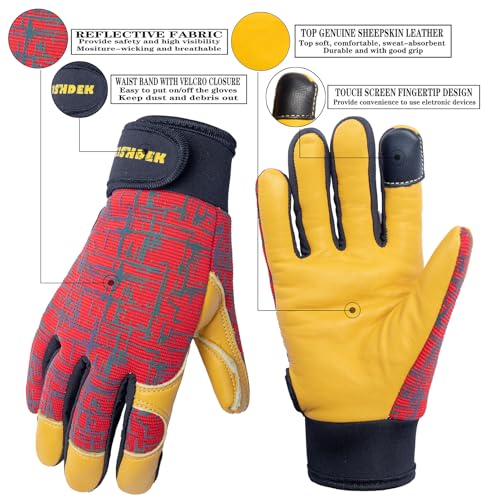 Kids Genuine Leather Work Gloves Age 2-12, Touchscreen, Reflective - color: Red, size: X-Small (2-3 Years Old)