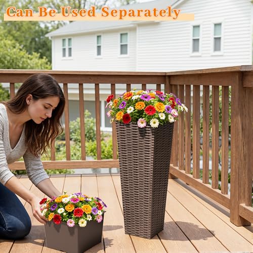 Greesum 23 Inch Tall Plastic Planters (Set of 2), Brown - color: Brown, size: 23" Height without Tray