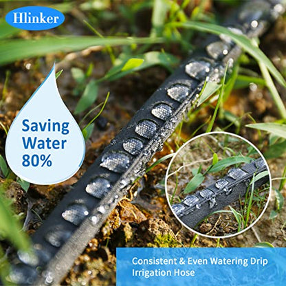 Hlinker Flat Soaker Hose 100 FT for Garden Beds, 50Ft 2Packs 1/2" Linkable Consistent Drip Irrigation Hose Save 80% Water, Leakproof Heavy Duty Double Layer Sprinkler Hose - size: 100FT (50'X2)