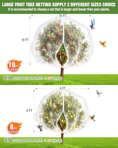 2 Packs 10x10FT Fruit Tree Netting with Zipper, 60-Mesh PE Pest Barrier - size: 10 * 10FT