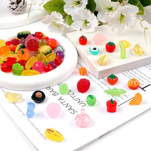 40PCS Mini Resin Plant Variety Pack, Resin Fruits and Vegetables Figurines - color: Random Plants and Fruits