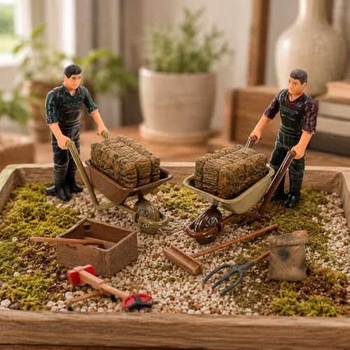 Garneck 12 Piece Miniature Farm Accessories Farmer Figures Tool Diorama Set