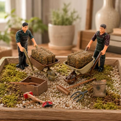 Garneck 12 Piece Miniature Farm Accessories Farmer Figures Tool Diorama Set