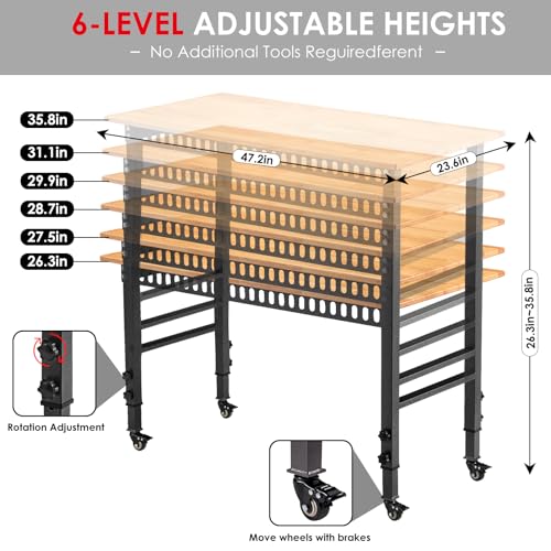 OLBRUS 48" Adjustable Workbench with Power Outlet and Wheels - size: 48"Power Outlets-Wheel