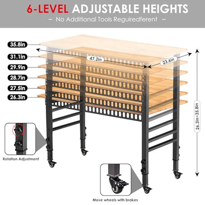OLBRUS 48" Adjustable Workbench with Power Outlet and Wheels - size: 48"Power Outlets-Wheel