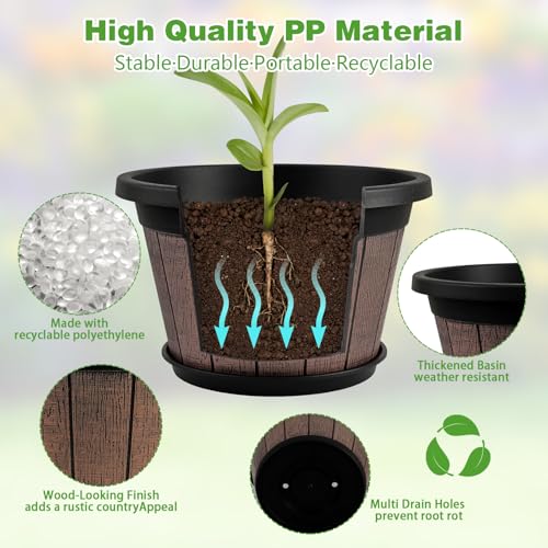 Quarut 4 Pack 8 inch Pots for Plants,Upgrade Whiskey Barrel Planters - size: 8 inch
