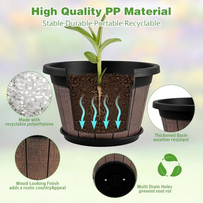 Quarut 4 Pack 8 inch Pots for Plants,Upgrade Whiskey Barrel Planters - size: 8 inch