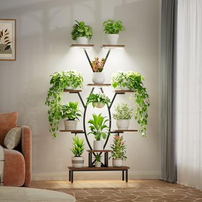 JUSTOGO Plant Stand Indoor with Grow Lights - 9 Tiered Tall Plant Shelf