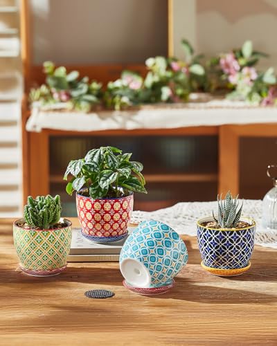 Metahom 3.8 Inch Succulent Pots, Ceramic Pots for Plants, Set of 4 - size: 3.8 inch