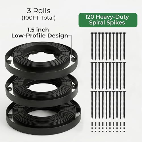 Gardzen 1.5" x100' Landscape Edging Kit with 120 Spikes - size: 100ft