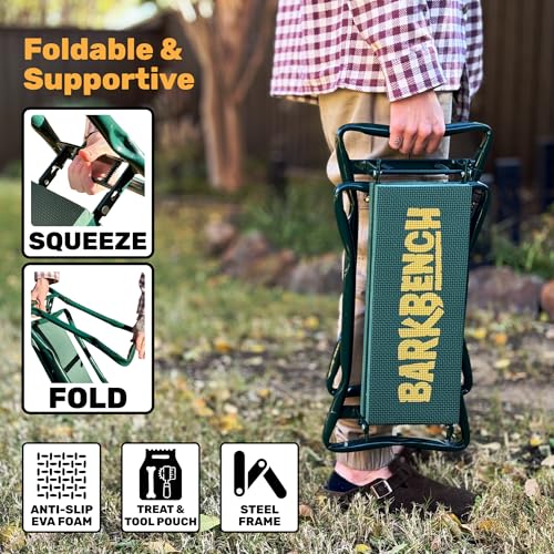 BarkBench 2-in-1 Foldable Kneeler and Seat – Multi-Use Padded Bench for Gardening, Dog Grooming, Bath Time & Home Projects. Great Gift for DIY Enthusiasts, Care Givers, Pet Owners and Seniors.