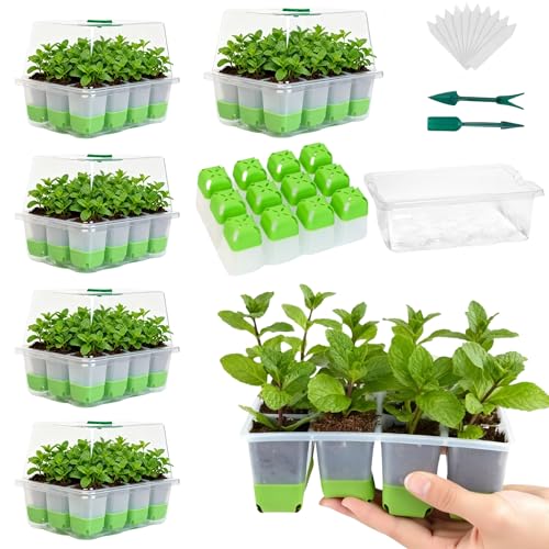 5 Pack 60-Cell Silicone Seed Starter Trays with Humidity Dome - size: 5-Pack,with Humidity Dome