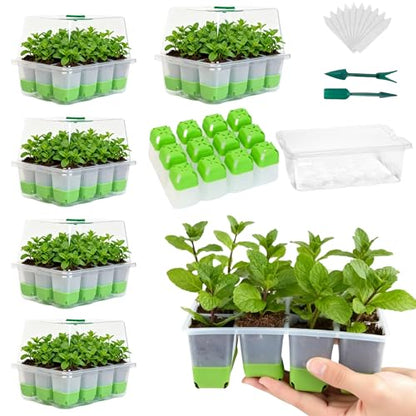5 Pack 60-Cell Silicone Seed Starter Trays with Humidity Dome - size: 5-Pack,with Humidity Dome