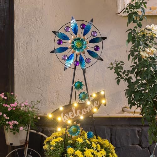 TERESA'S COLLECTIONS Solar Metal Wind Spinner Garden Stake Mom Gift 26" - color: Blue, size: Medium