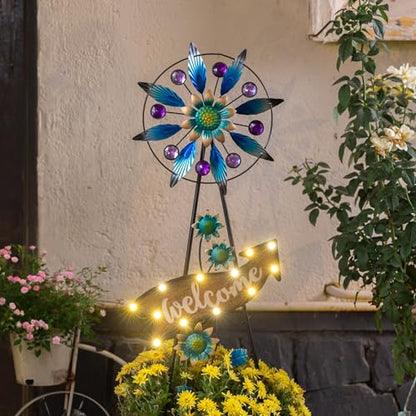 TERESA'S COLLECTIONS Solar Metal Wind Spinner Garden Stake Mom Gift 26" - color: Blue, size: Medium