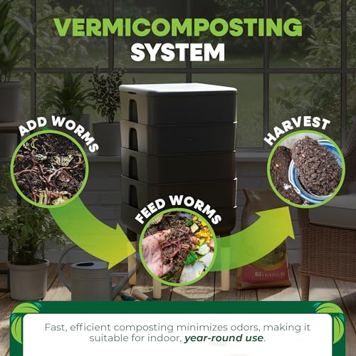 FCMP Outdoor - The Essential Living Composter, 4-Tray Worm Vermicomposter Bin, Black - color: Black