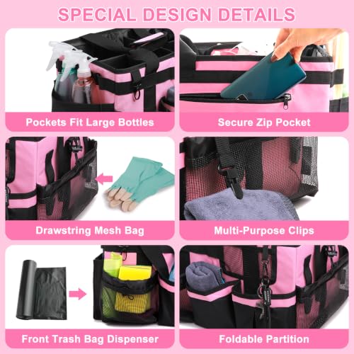 17 Inch Extra Large Cleaning Caddy Bag for Housekeepers, Pink Tool Bag - color: Pink, size: Extra Large