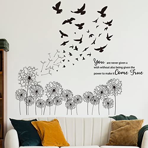 Black Dandelion Wall Decals, Peel and Stick Vinyl Decor,Removable Vinyl Wall Stickers with Flowers Butterflies, Birds, Pink and Black Colorful Floral Design for Living Room, Bedroom, Nursery - color: Black Birds