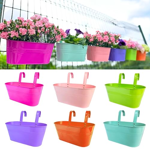 LaLaGreen Modern Rail Planter (17 in, 6 Pack) Colorful Metal Deck Buckets - color: Assorted E X 6 Pack