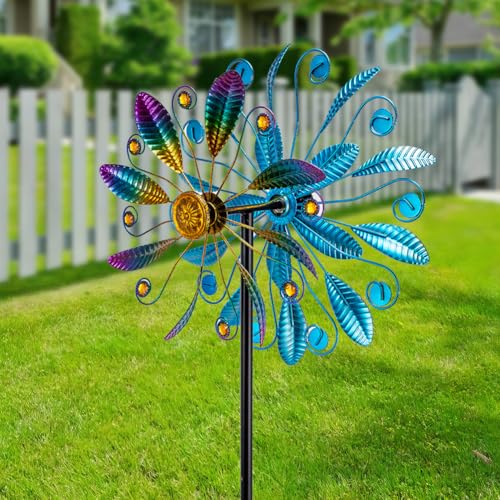 13"Metal Wind Spinners for Outdoor, 360° Wind Sculpture with Stake - color: Purple4