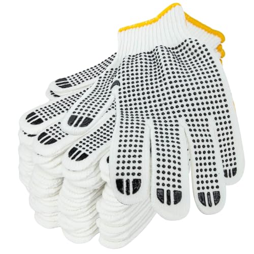 Unisex White Cotton Polyester Knitted Safety Work Gloves, 12/36/240 Pairs - color: Black (12 Pairs) With Dots