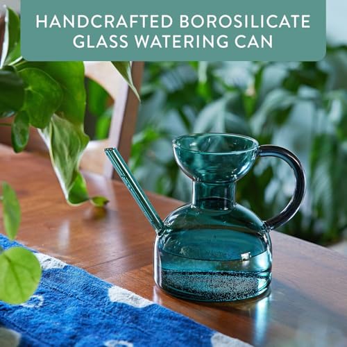 Modern Sprout Glass Watering Can - 32 oz - Long Spout Modern Decor (Teal) - color: Teal