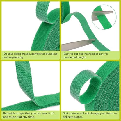 Plant Ties Hook and Loop Garden Tapes 1/2'' Wide Fabric Fastening Tape Double Sided Self Gripping Strap Reusable Adjustable Cable Ties Garden Vines Ties, Soft Plant Tie (1/2 Inch x 32 ft, Green) - size: 1/2 Inch x 32 Feet