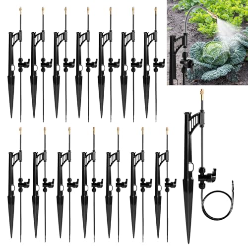15 Sets 360° Adjustable Irrigation Misting Heads with Stake - size: 15 Sets Misting Heads with Stake