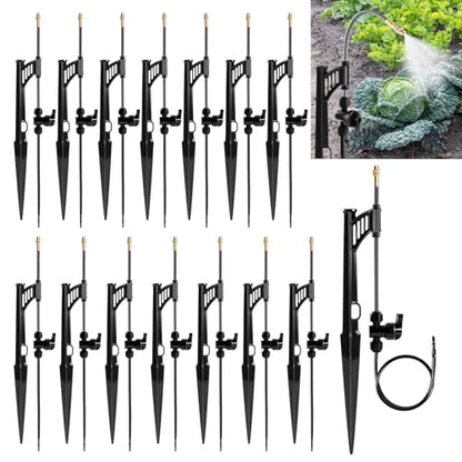 15 Sets 360° Adjustable Irrigation Misting Heads with Stake - size: 15 Sets Misting Heads with Stake
