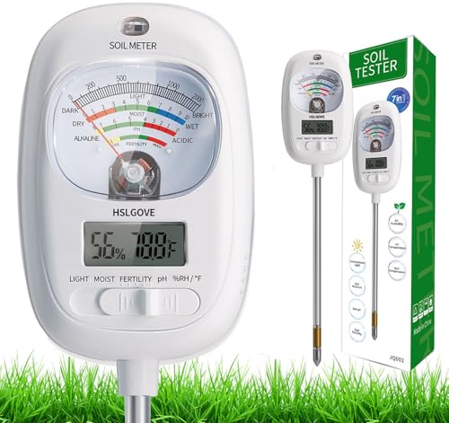 HSLGOVE Soil Test Kit, 7-in-One Soil Moisture Meter/Soil PH Meter/Fertility, Dual Screen Soil Tester w/Digital Soil Temp/Air Temp&Humidity for Plants Gardening,Lawn,Farm Indoor&Outdoor-Lvory White - color: LvoryWhite