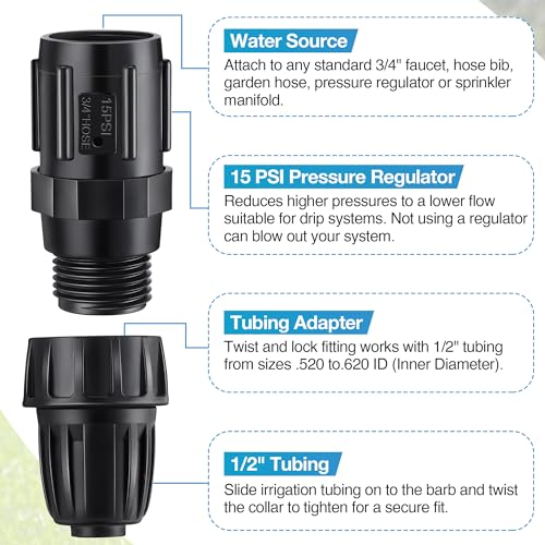 4 Pcs 15 PSI Drip Irrigation Pressure Regulator Adapter Kit - style: 15 PSI