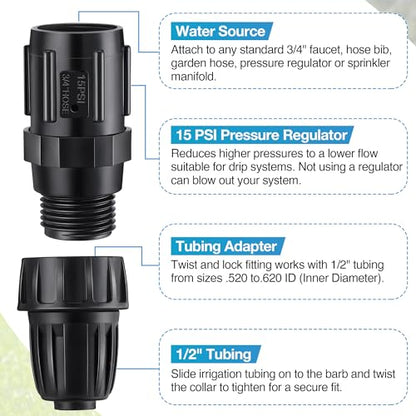 8 Pcs 15 PSI Drip Irrigation Pressure Regulator Adapter Kit - style: 15 Psi