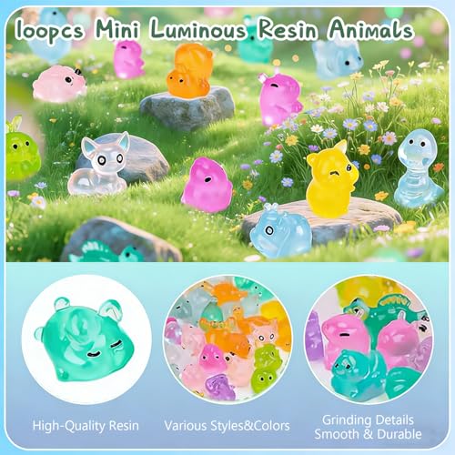 100PCS Resin Animals Glow in The Dark Mini Luminous Figurines Blind Bags