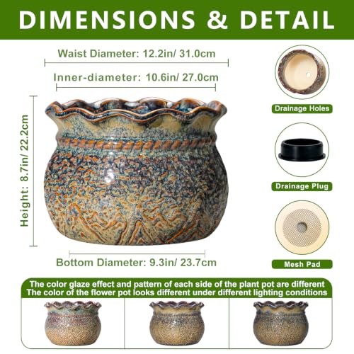 Ceramic Planter, 12 Inch Pots for Plants, Yellowish Brown - color: Yellowish Brown, size: 12 Inch